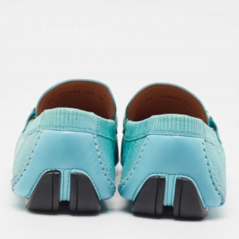 Salvatore Ferragamo Mintgrün Eidechse Sardegna Loafers Größe 44 im Angebot 1