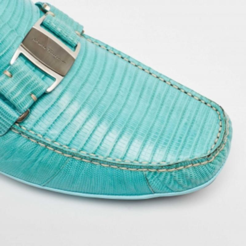 Salvatore Ferragamo Mintgrün Eidechse Sardegna Loafers Größe 44 im Angebot 3