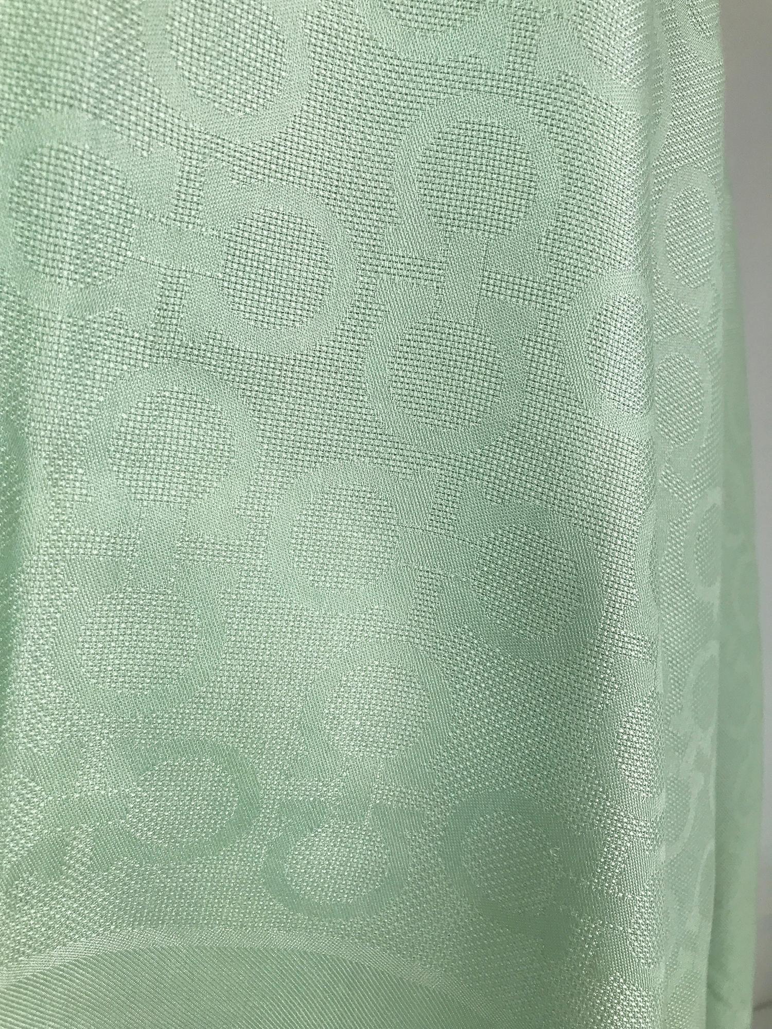Salvatore Ferragamo Mint Green Silk & Wool Jacquard Shawl With Self Fringe For Sale 11