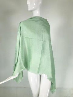 Salvatore Ferragamo Mint Green Silk & Wool Jacquard Shawl With Self Fringe