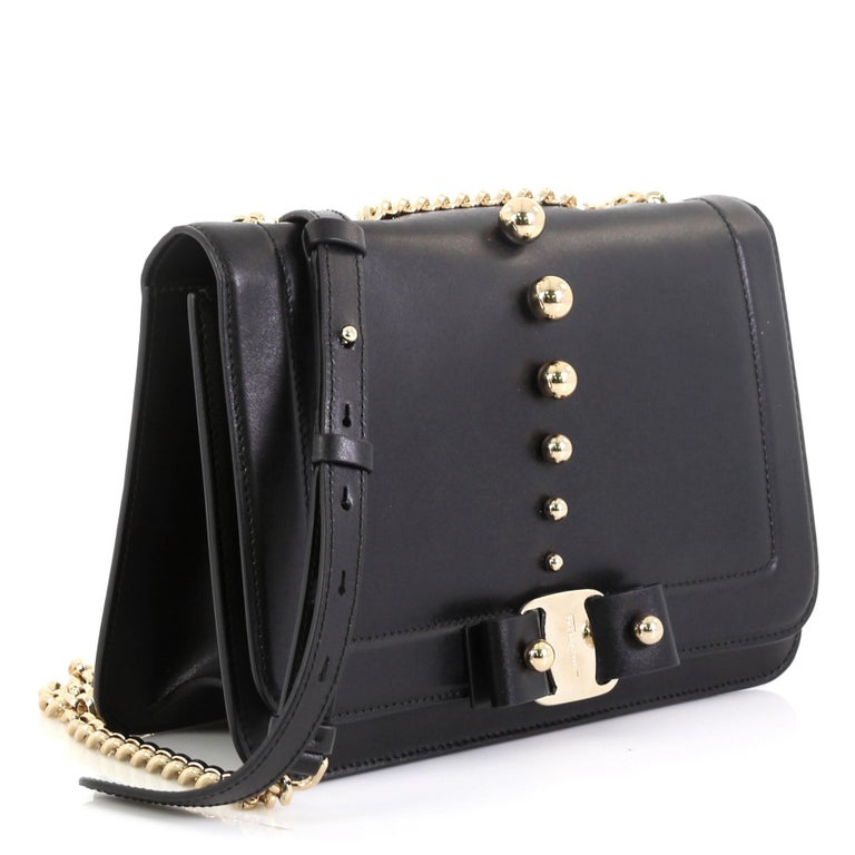 Salvatore Ferragamo Miss Vara Bow Shoulder Bag Studded Leather Medium