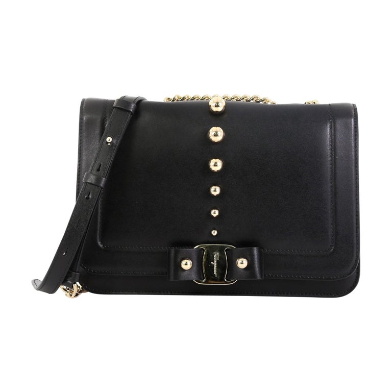 Salvatore Ferragamo Miss Vara Bow Shoulder Bag Studded Leather Medium