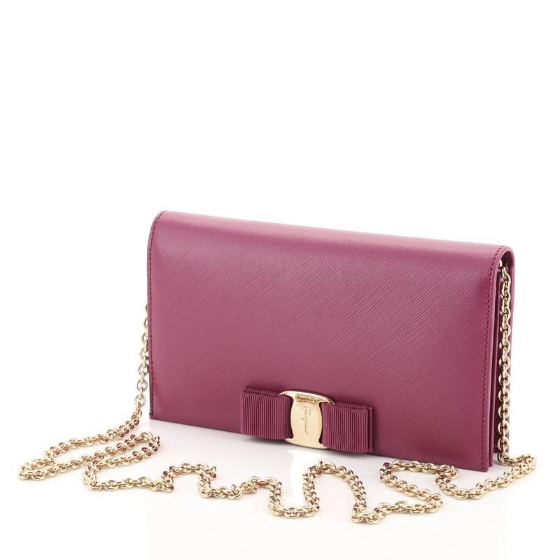 Pink Salvatore Ferragamo Miss Vara Chain Wallet Saffiano Leather