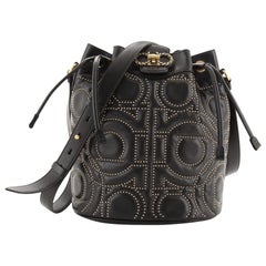 Salvatore Ferragamo Mufasa Bucket Bag Studded Embossed Leather Medium