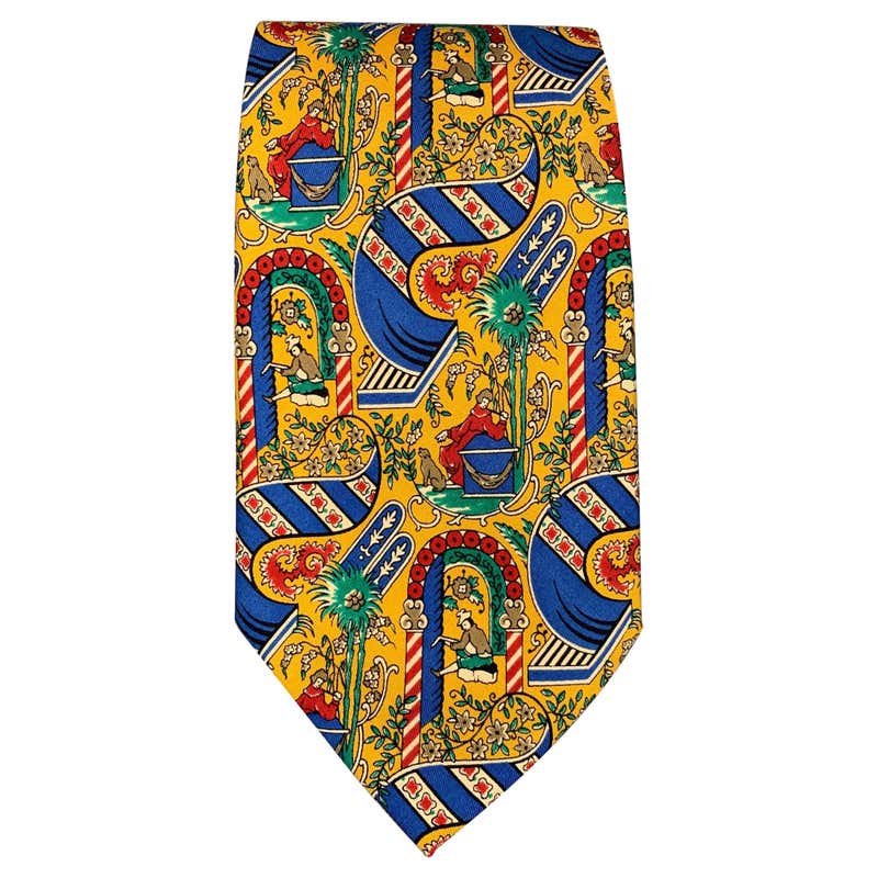 GIANNI VERSACE Gold and Black Eagle Brocade Print Silk Tie at 1stDibs
