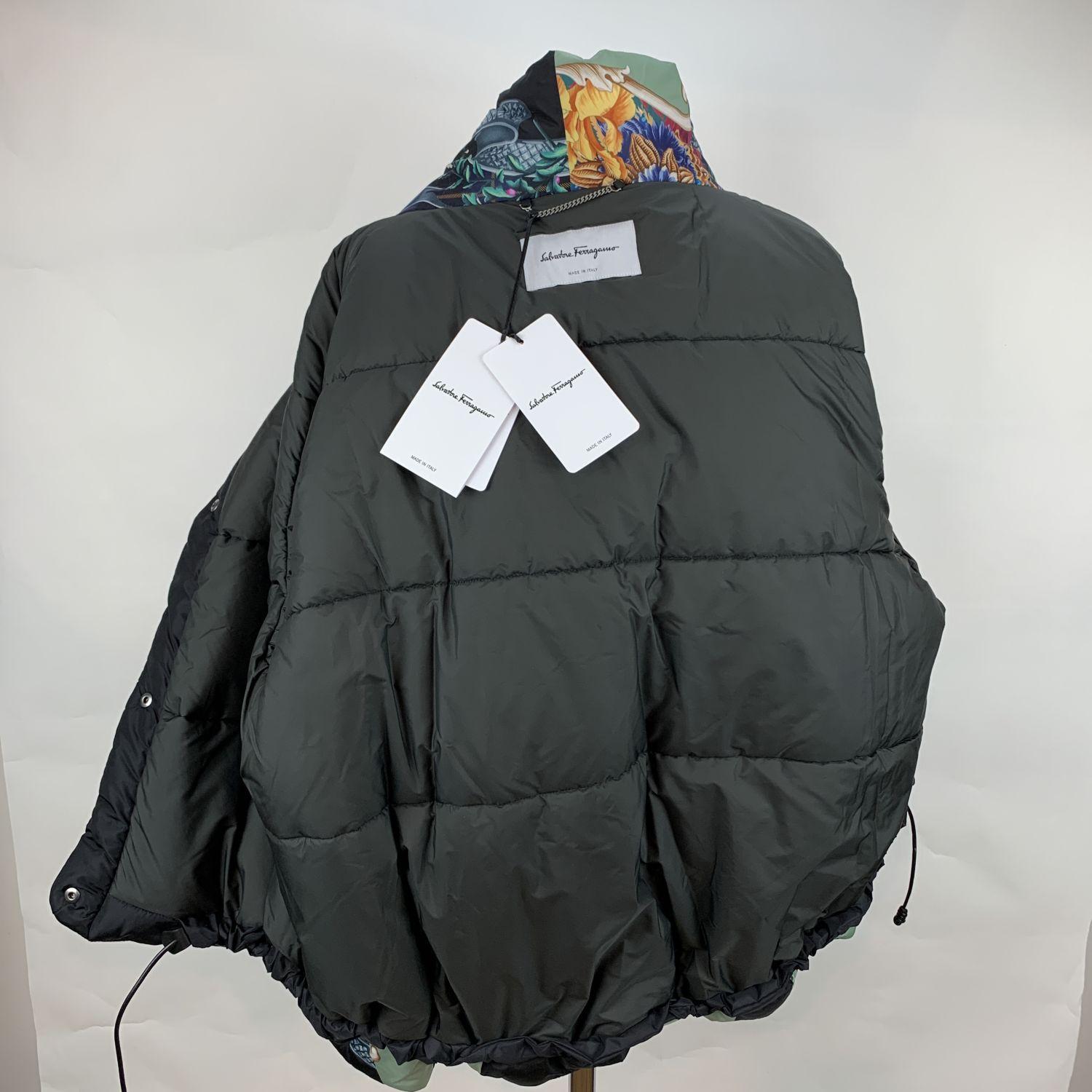 Black Salvatore Ferragamo Multi Print Puffer Padded Jacket Size 40 IT