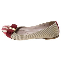 Salvatore Ferragamo Multicolor Fabric Varina Bow Ballet Flats Size 38.5