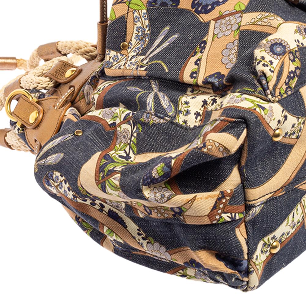Salvatore Ferragamo Multicolor Gancini Floral Print Denim Shoulder Bag 2