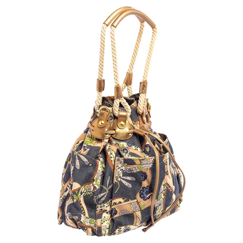 Salvatore Ferragamo Multicolor Gancini Floral Print Denim Shoulder Bag 3