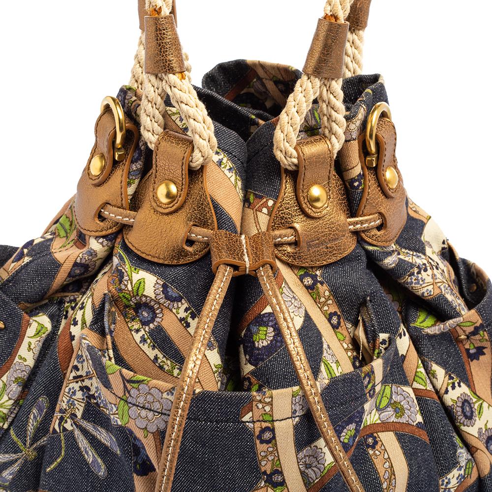 Salvatore Ferragamo Multicolor Gancini Floral Print Denim Shoulder Bag 1