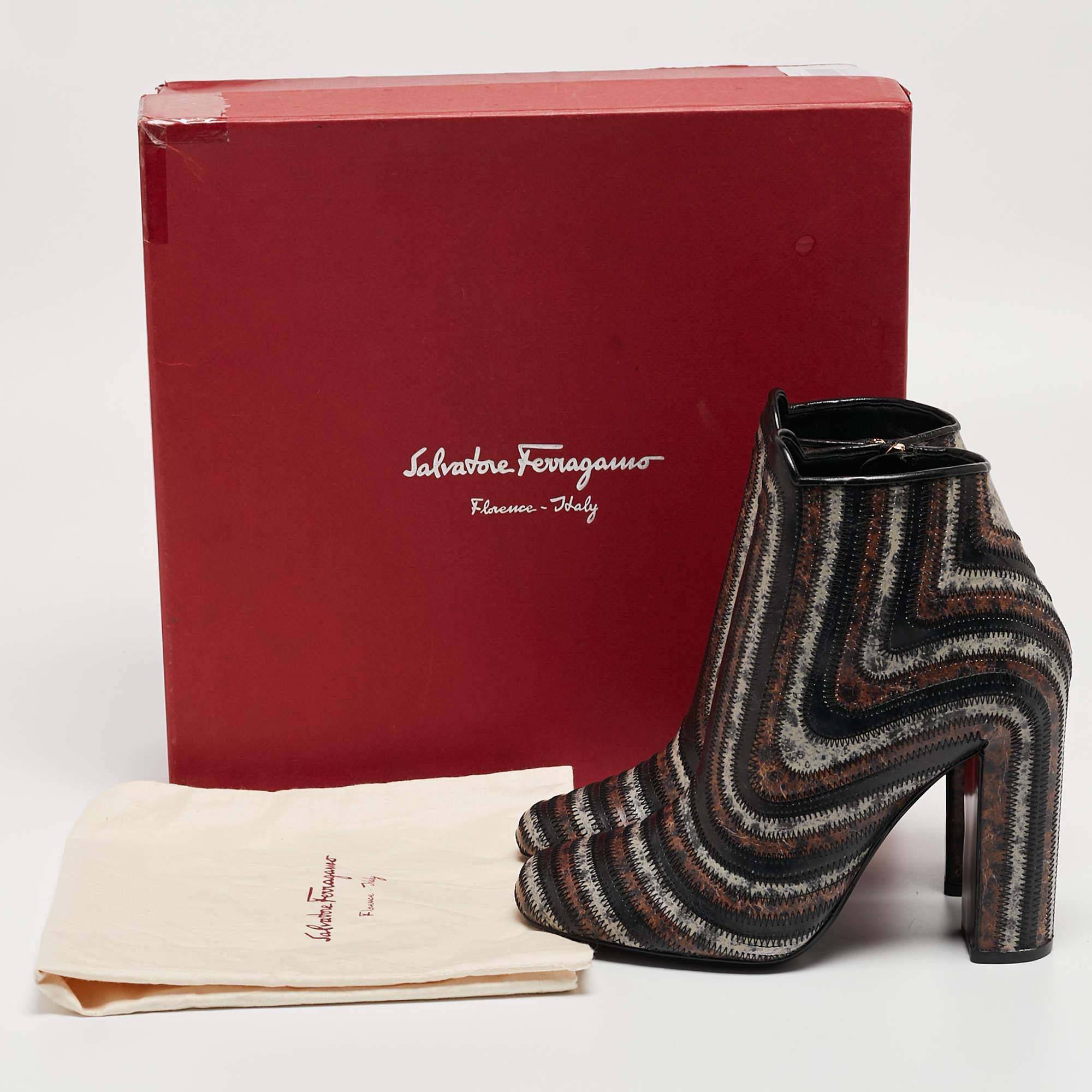 Salvatore Ferragamo Multicolor Leather Ankle Boots Size 37.5 For Sale 6
