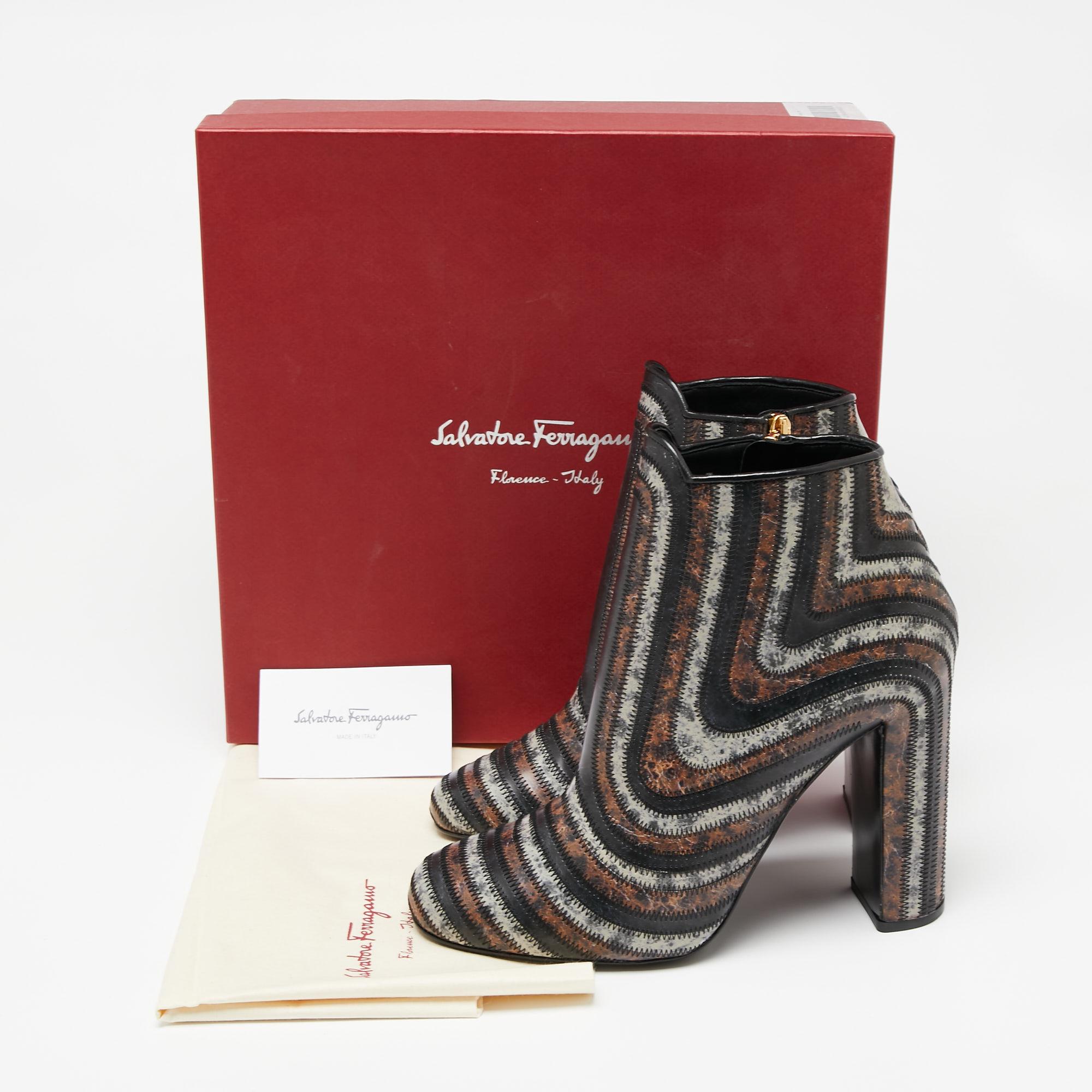 Salvatore Ferragamo Multicolor Leather Feeling Zig Zag Ankle Boots Size 40.5 4