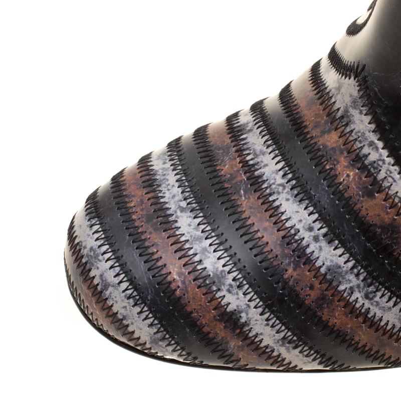 Women's Salvatore Ferragamo Multicolor Leather Zig Zag  Ankle Boots Size 40.5