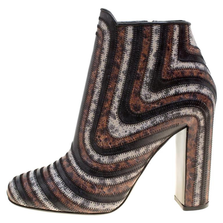 Salvatore Ferragamo Multicolor Leather Zig Zag  Ankle Boots Size 40.5