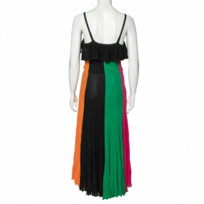 Salvatore Ferragamo Maxivestido de punto plisado multicolor S Negro en venta