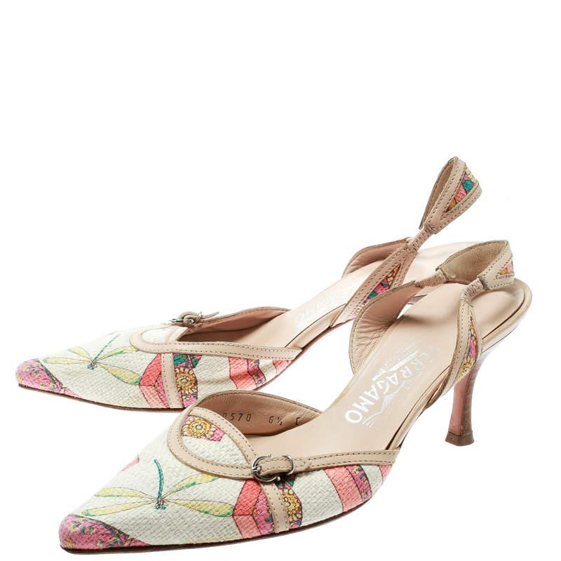 Salvatore Ferragamo Multicolor Printed Canvas Slingback Sandals Size 37 1