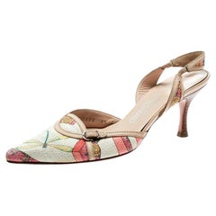 Salvatore Ferragamo Multicolor Printed Canvas Slingback Sandals Size 37