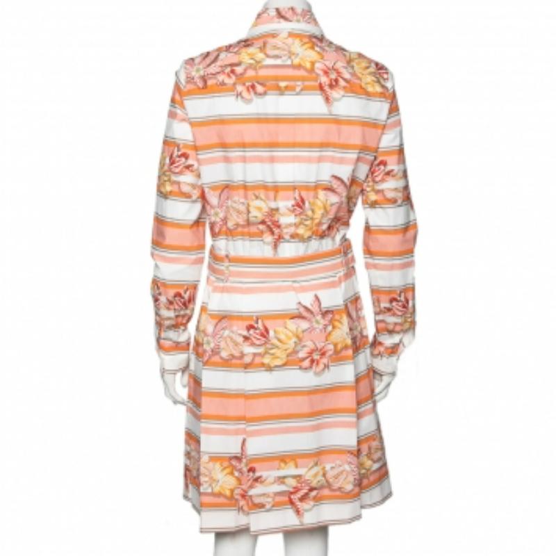 Salvatore Ferragamo Vestido camisero de manga larga con cinturón de algodón estampado multicolor M en Excelente estado para la venta en Dubai, Al Qouz 2