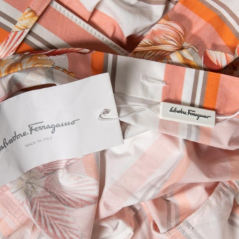 Salvatore Ferragamo Vestido camisero de manga larga con cinturón de algodón estampado multicolor M en venta 3