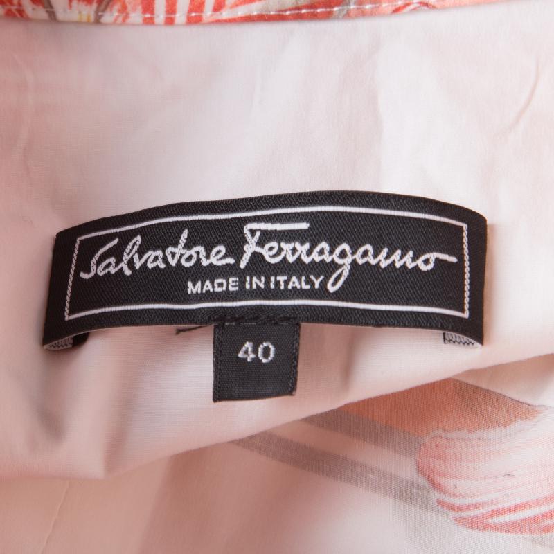 Salvatore Ferragamo Multicolor Printed Cotton Belted Long Sleeve Shirt Dress S Damen