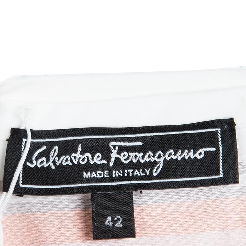 Women's Salvatore Ferragamo Multicolor Printed Cotton Belted Wrap Dress M