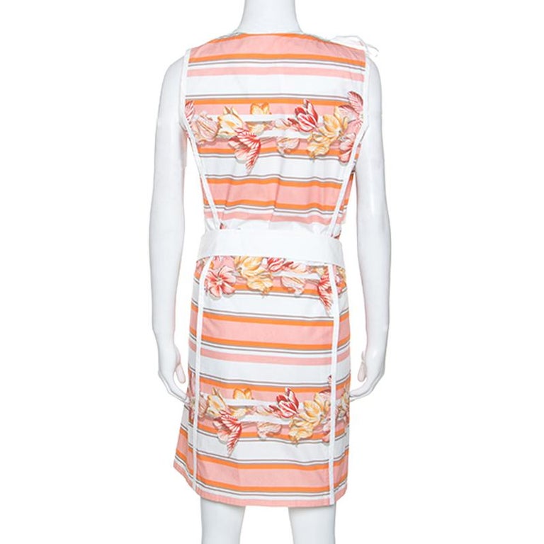 Salvatore Ferragamo Multicolor Printed Cotton Belted Wrap Dress S For ...