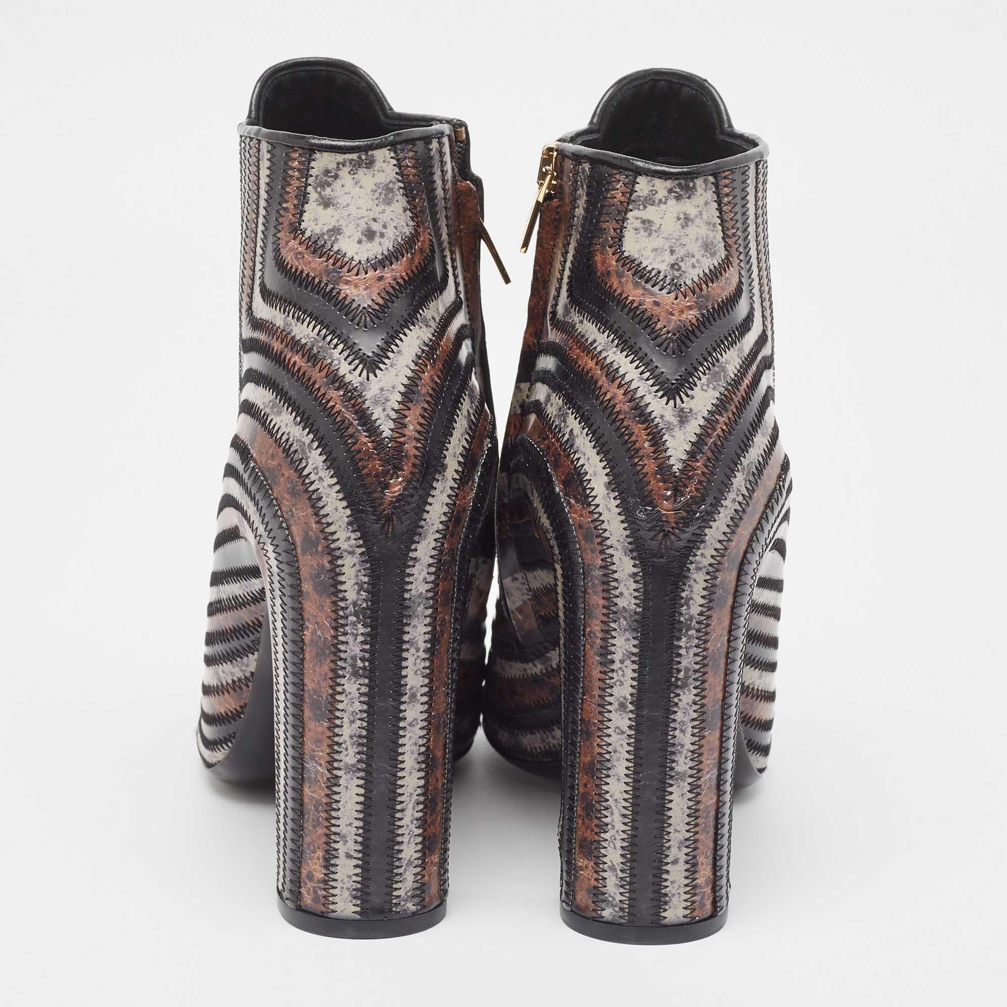 Women's Salvatore Ferragamo Multicolor Printed Leather Feeling Ankle Boots Size 39.5 For Sale