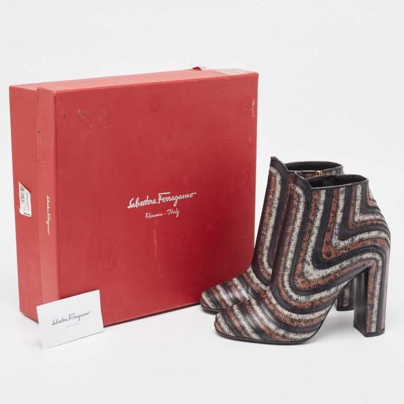 Salvatore Ferragamo Multicolor Printed Leather Feeling Ankle Boots Size 39.5 For Sale 4