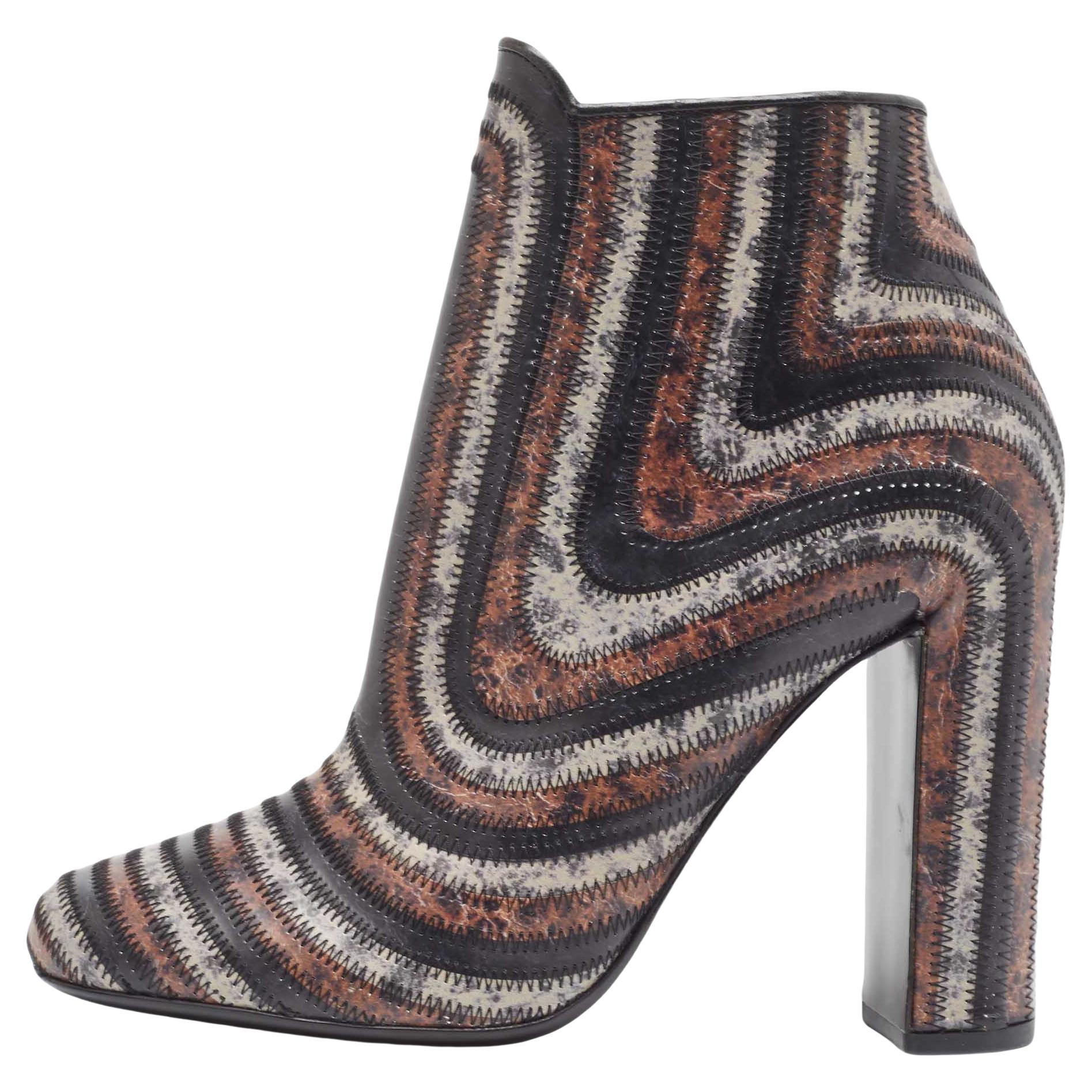 Salvatore Ferragamo Multicolor Printed Leather Feeling Ankle Boots Size 39.5 For Sale