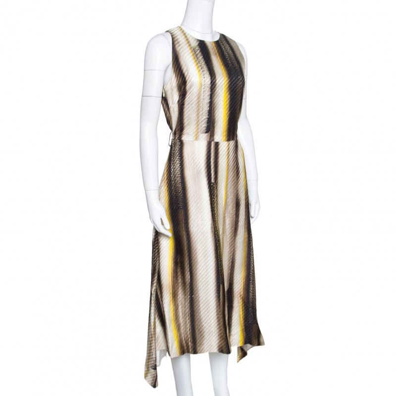 Beige Salvatore Ferragamo Multicolor Printed Sleeveless Asymmetric Dress M