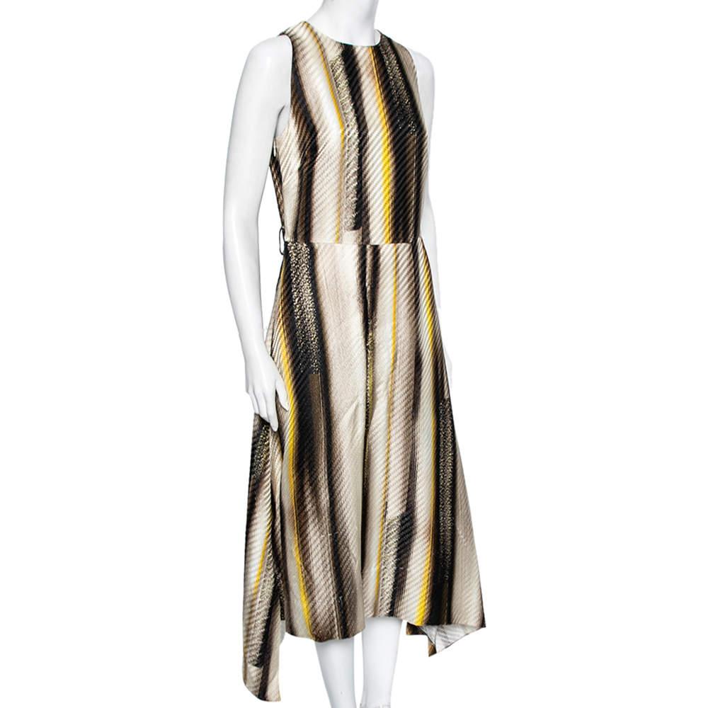 Beige Salvatore Ferragamo Multicolor Snake Print Patterned Satin Asymmetric Dress M