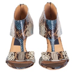 SALVATORE FERRAGAMO multicolor STUDDED PELLAS PYTHON Sandals Shoes 36