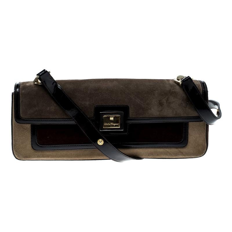 Salvatore Ferragamo Multicolor Suede and Leather Shoulder Bag