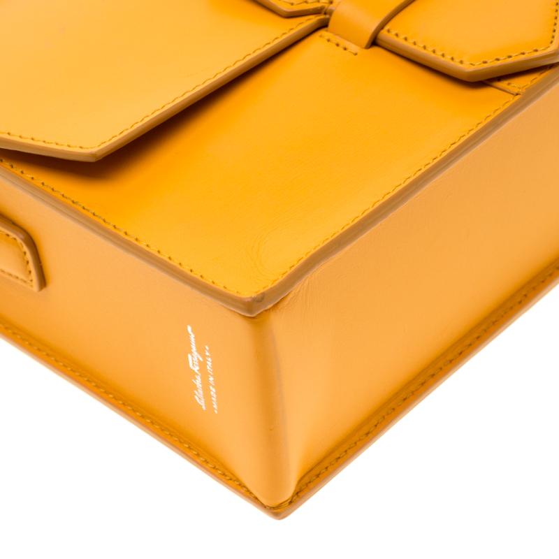 Salvatore Ferragamo Mustard Leather Altea Box Crossbody Bag 2