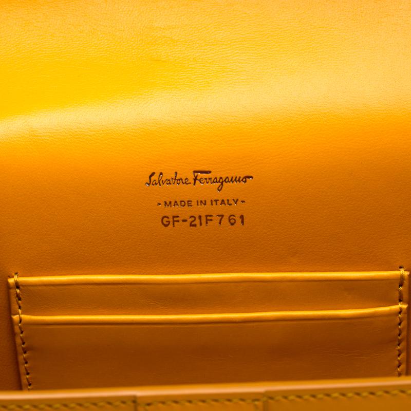 Orange Salvatore Ferragamo Mustard Leather Altea Box Crossbody Bag