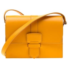 Used Salvatore Ferragamo Mustard Leather Altea Box Crossbody Bag