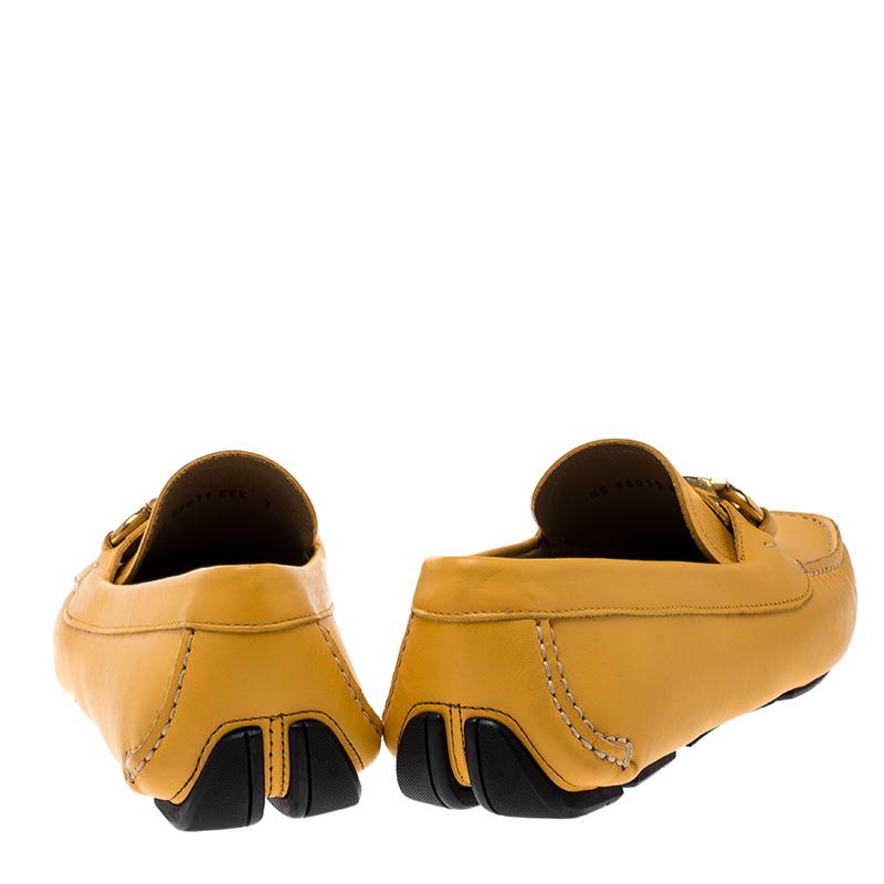 Orange Salvatore Ferragamo Mustard Leather Parigi Gancini Driver Loafers Size 41