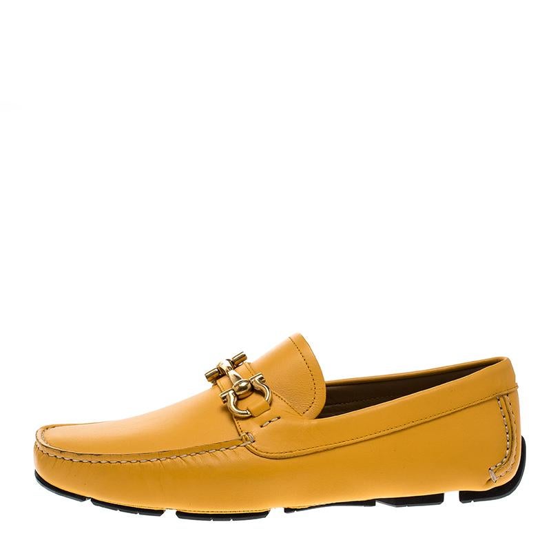 Salvatore Ferragamo Mustard Leather Parigi Gancini Driver Loafers Size 41 1