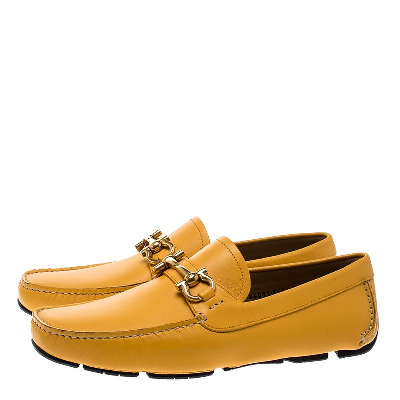 Salvatore Ferragamo Mustard Leather Parigi Gancini Driver Loafers Size 41 3