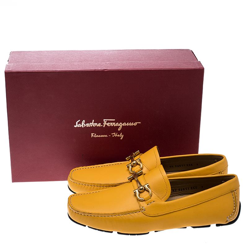 Salvatore Ferragamo Mustard Leather Parigi Gancini Driver Loafers Size 41 4