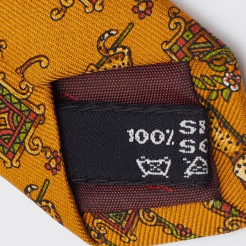 Men's Salvatore Ferragamo Mustard Yellow Animal Print Silk Tie For Sale