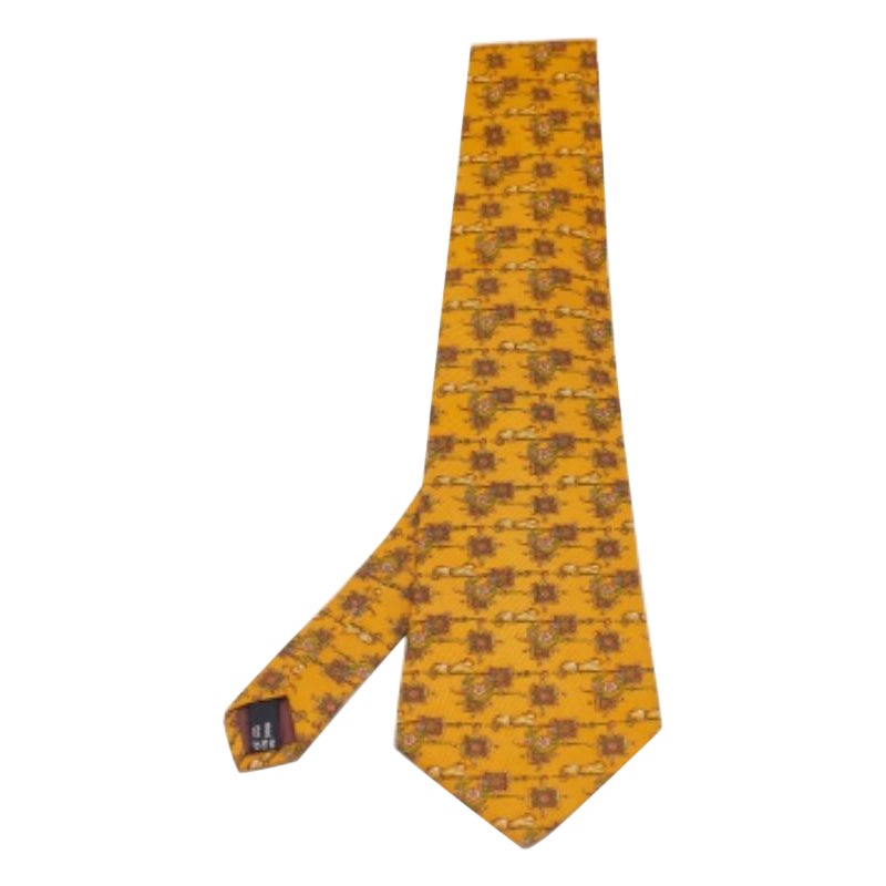 Salvatore Ferragamo Mustard Yellow Animal Print Silk Tie