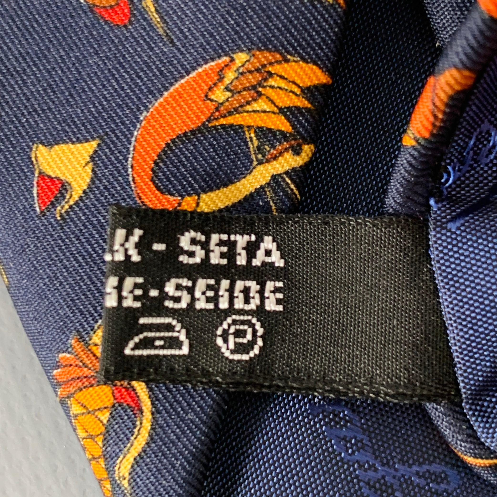 SALVATORE FERRAGAMO Navy Beige Red Birds Silk Tie 1