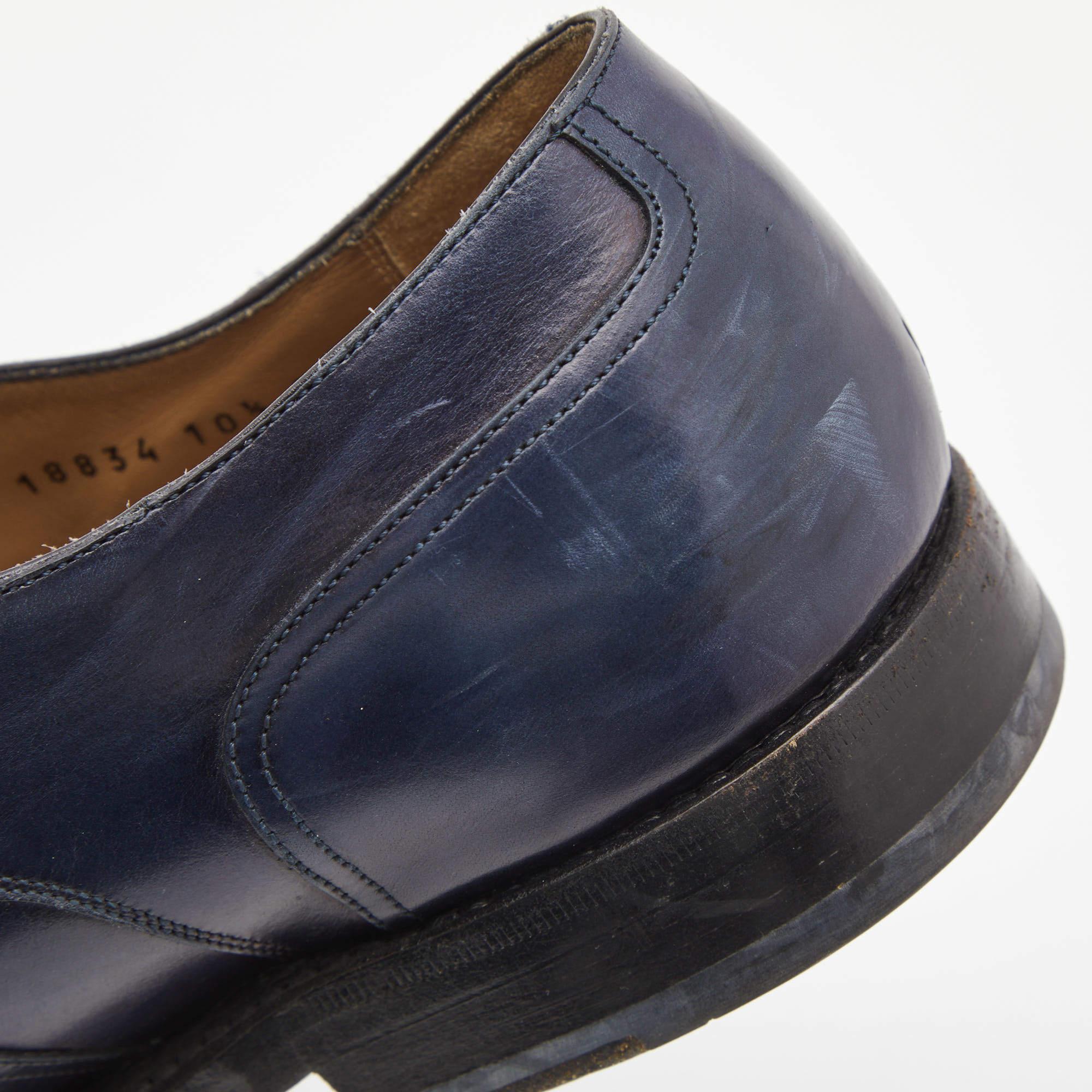 Salvatore Ferragamo Marineblauer Brogue Leder-Spitzen- Derby Größe 44,5 im Angebot 4