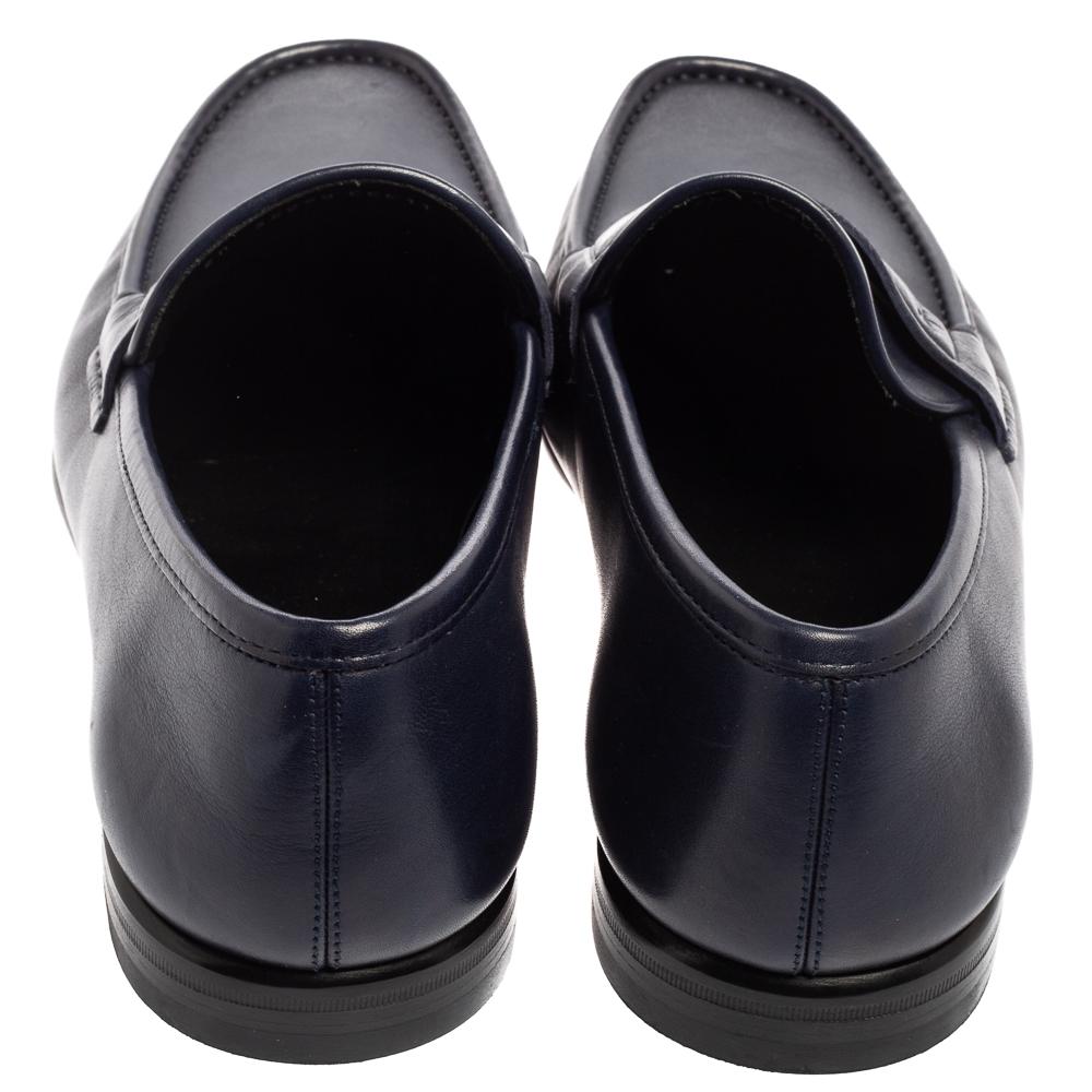 Black Salvatore Ferragamo Navy Blue Leather Connor Loafers Size 45