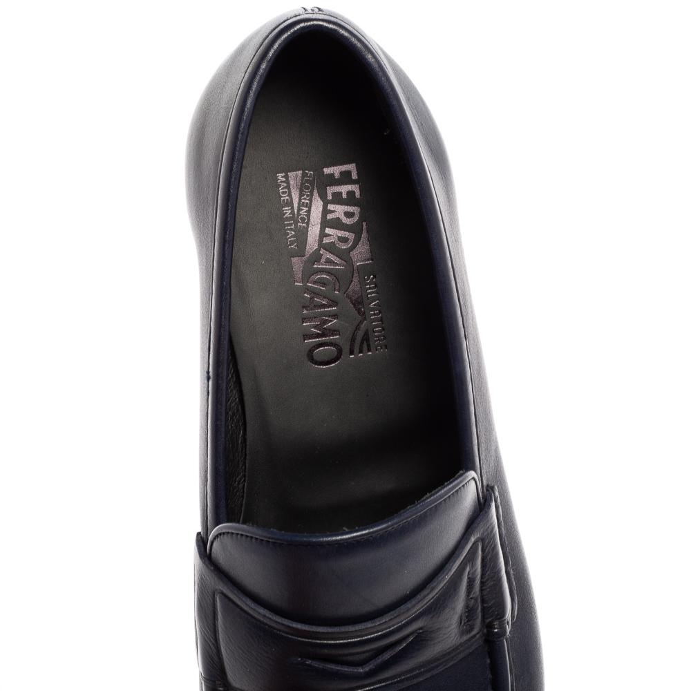 Salvatore Ferragamo Navy Blue Leather Connor Loafers Size 45 1