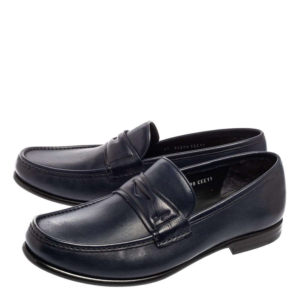 Salvatore Ferragamo Navy Blue Leather Connor Loafers Size 45 2