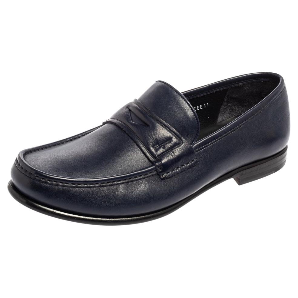 Salvatore Ferragamo Navy Blue Leather Connor Loafers Size 45