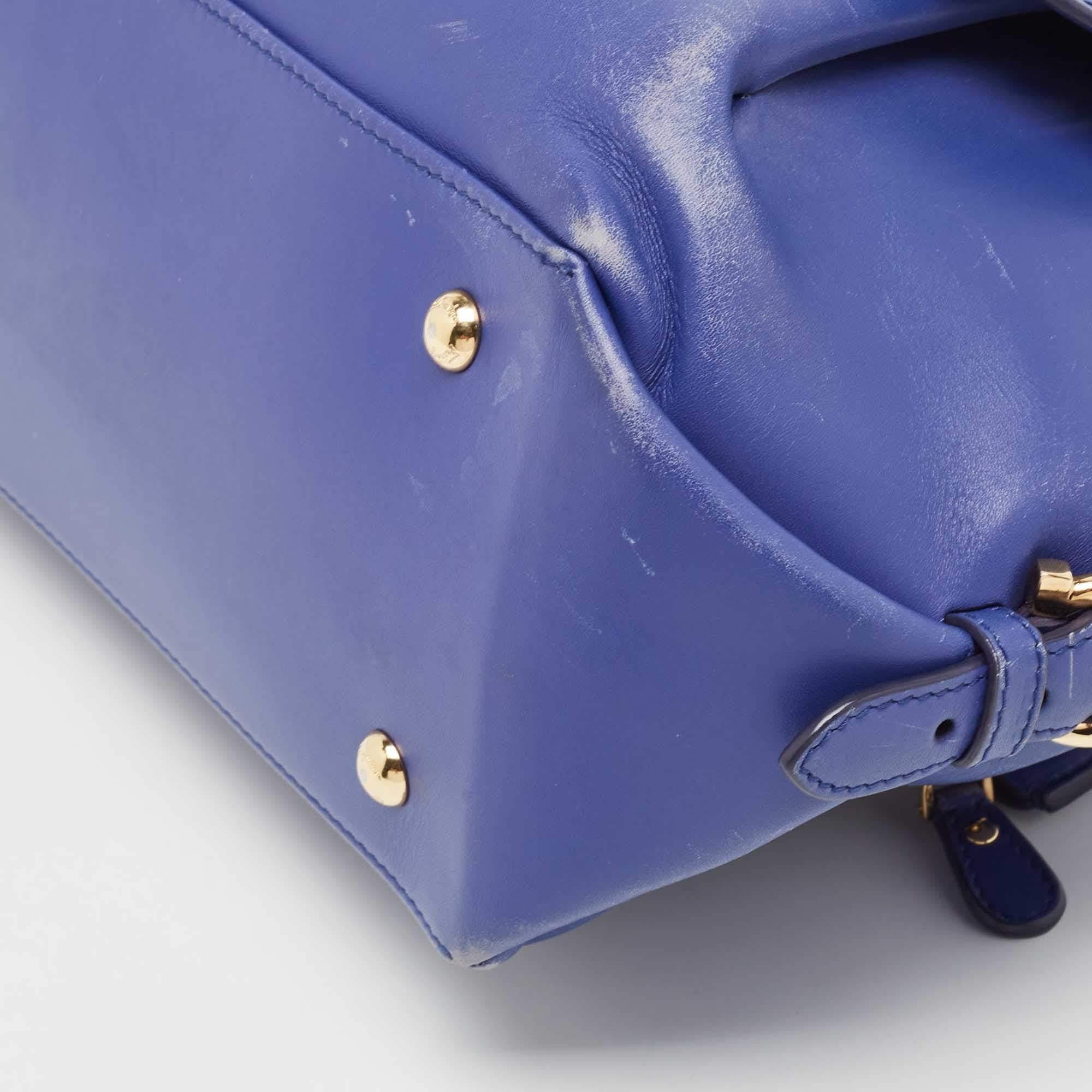 Salvatore Ferragamo Navy Blue Leather Fiamma Satchel For Sale 13