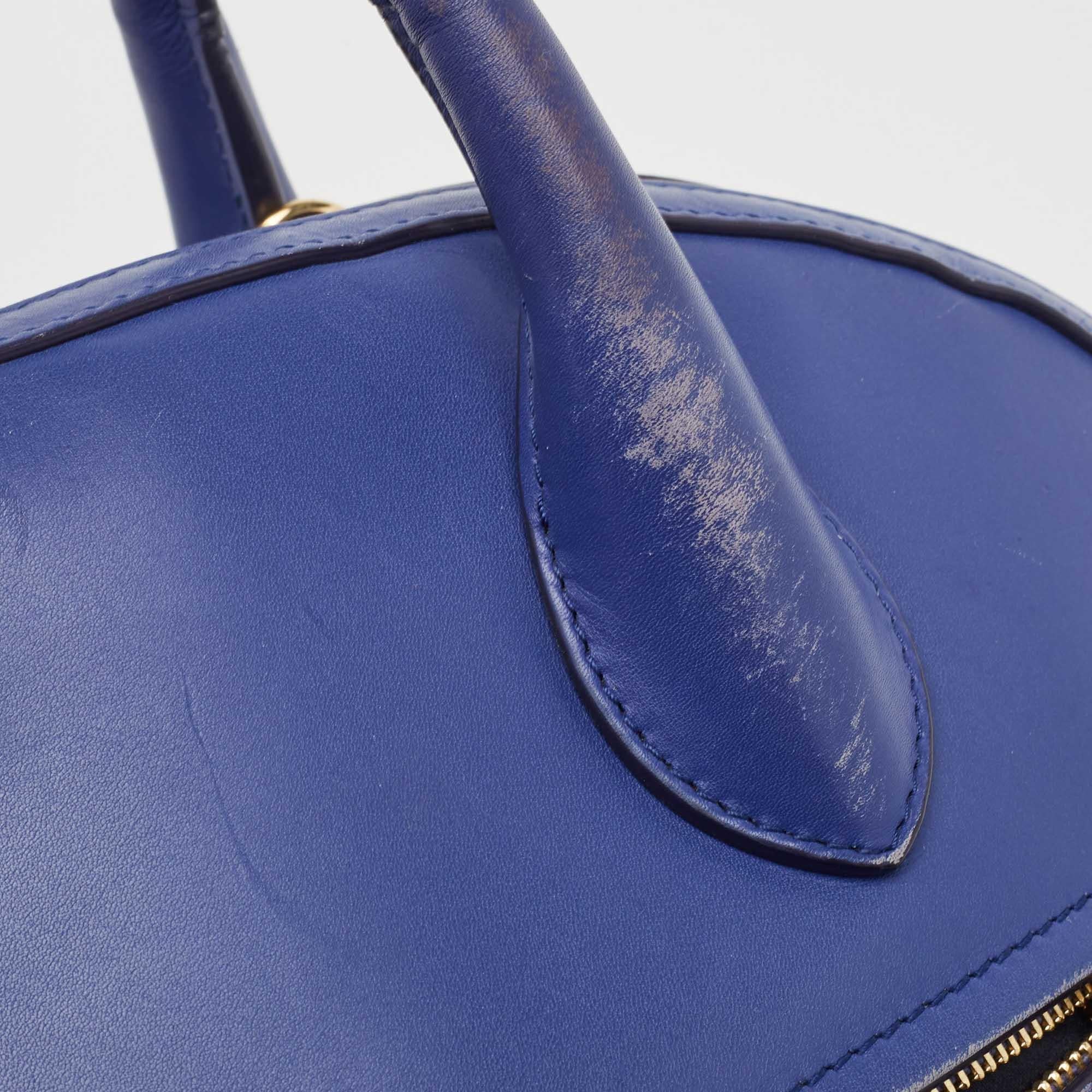 Women's Salvatore Ferragamo Navy Blue Leather Fiamma Satchel For Sale